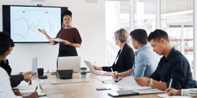 Shot of a group of businesspeople having a meeting in a modern office